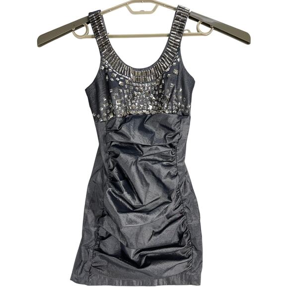 Y2K Jessica McClintocks Cocktail Dress Size 6 Petite Silver Studded HOCO Prom - Picture 2 of 7